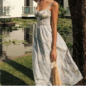 Commense Blue and White Floral Midi Dress